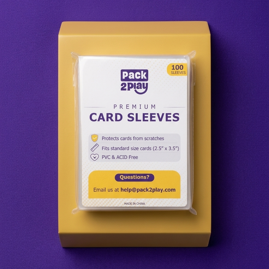 Pack of premium card sleeves on a purple background